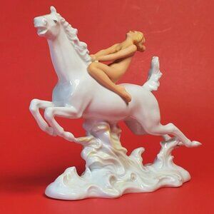 Antique Wallendorf Figurine Nude Lady Riding White Horse-Crown W 1763